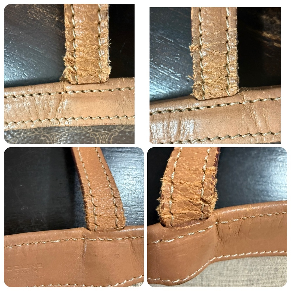 Vintage CELINE Macadam Canvas Vertical Tote Leather Handles - Picture 7 of 7